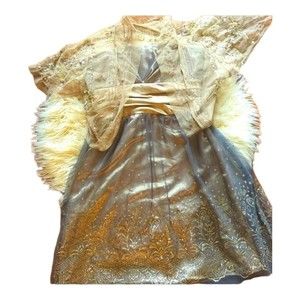 Masquerade Strapless Gold Formal Mini Dress with Lace Shrug/ size 1/2